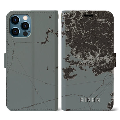 【愛南（愛媛県）】地図柄iPhoneケース（手帳タイプ）モノトーン・iPhone 12 / 12 Pro 用