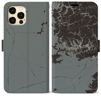 【愛南（愛媛県）】地図柄iPhoneケース（手帳タイプ）モノトーン・iPhone 12 Pro Max 用