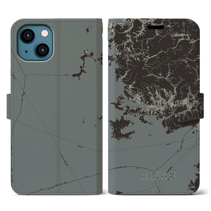 【愛南（愛媛県）】地図柄iPhoneケース（手帳タイプ）モノトーン・iPhone 13 用