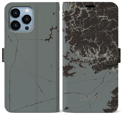 【愛南（愛媛県）】地図柄iPhoneケース（手帳タイプ）モノトーン・iPhone 13 Pro Max 用