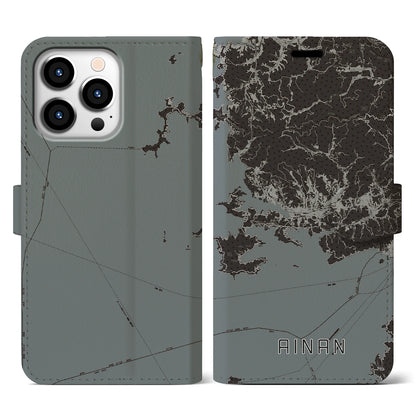 【愛南（愛媛県）】地図柄iPhoneケース（手帳タイプ）モノトーン・iPhone 13 Pro 用