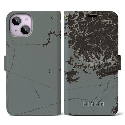 【愛南（愛媛県）】地図柄iPhoneケース（手帳タイプ）モノトーン・iPhone 14 用