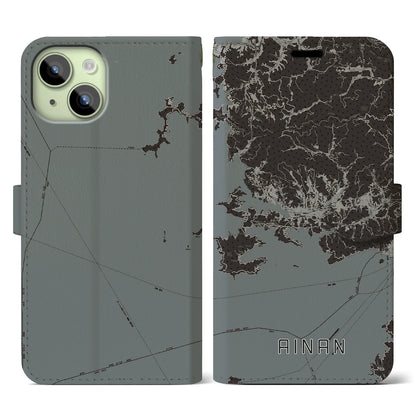 【愛南（愛媛県）】地図柄iPhoneケース（手帳タイプ）モノトーン・iPhone 15 用