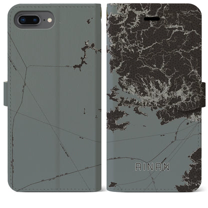 【愛南（愛媛県）】地図柄iPhoneケース（手帳タイプ）モノトーン・iPhone 8Plus /7Plus / 6sPlus / 6Plus 用