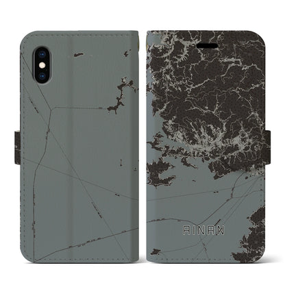 【愛南（愛媛県）】地図柄iPhoneケース（手帳タイプ）モノトーン・iPhone XS / X 用