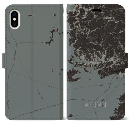 【愛南（愛媛県）】地図柄iPhoneケース（手帳タイプ）モノトーン・iPhone XS Max 用