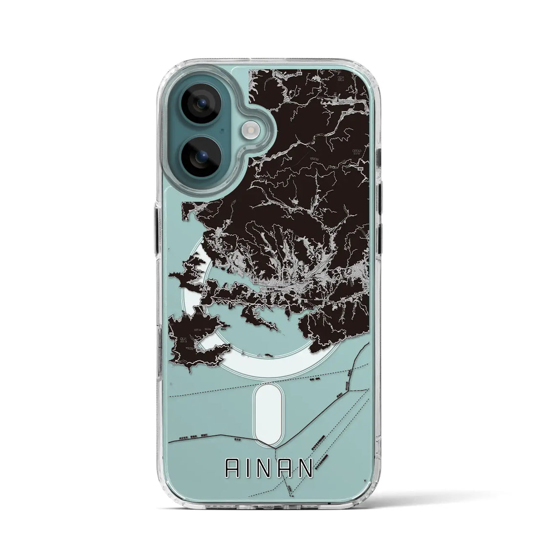 【愛南(愛媛県)】地図柄iPhoneケース(MagSafeタイプ)モノトーン・iPhone 16 Pro 用