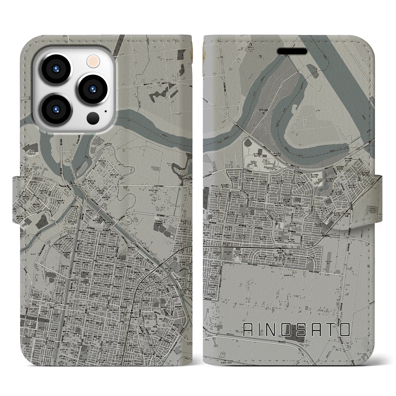 【あいの里（北海道）】地図柄iPhoneケース（手帳タイプ）