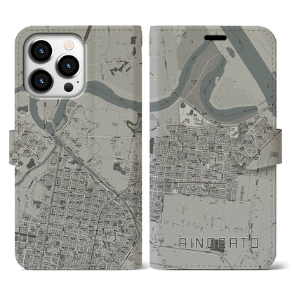 【あいの里（北海道）】地図柄iPhoneケース（手帳タイプ）モノトーン・iPhone 13 Pro 用