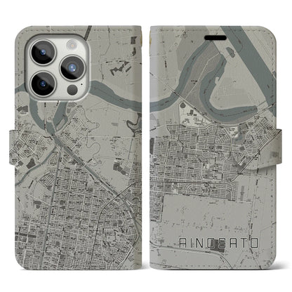 【あいの里（北海道）】地図柄iPhoneケース（手帳タイプ）モノトーン・iPhone 15 Pro 用