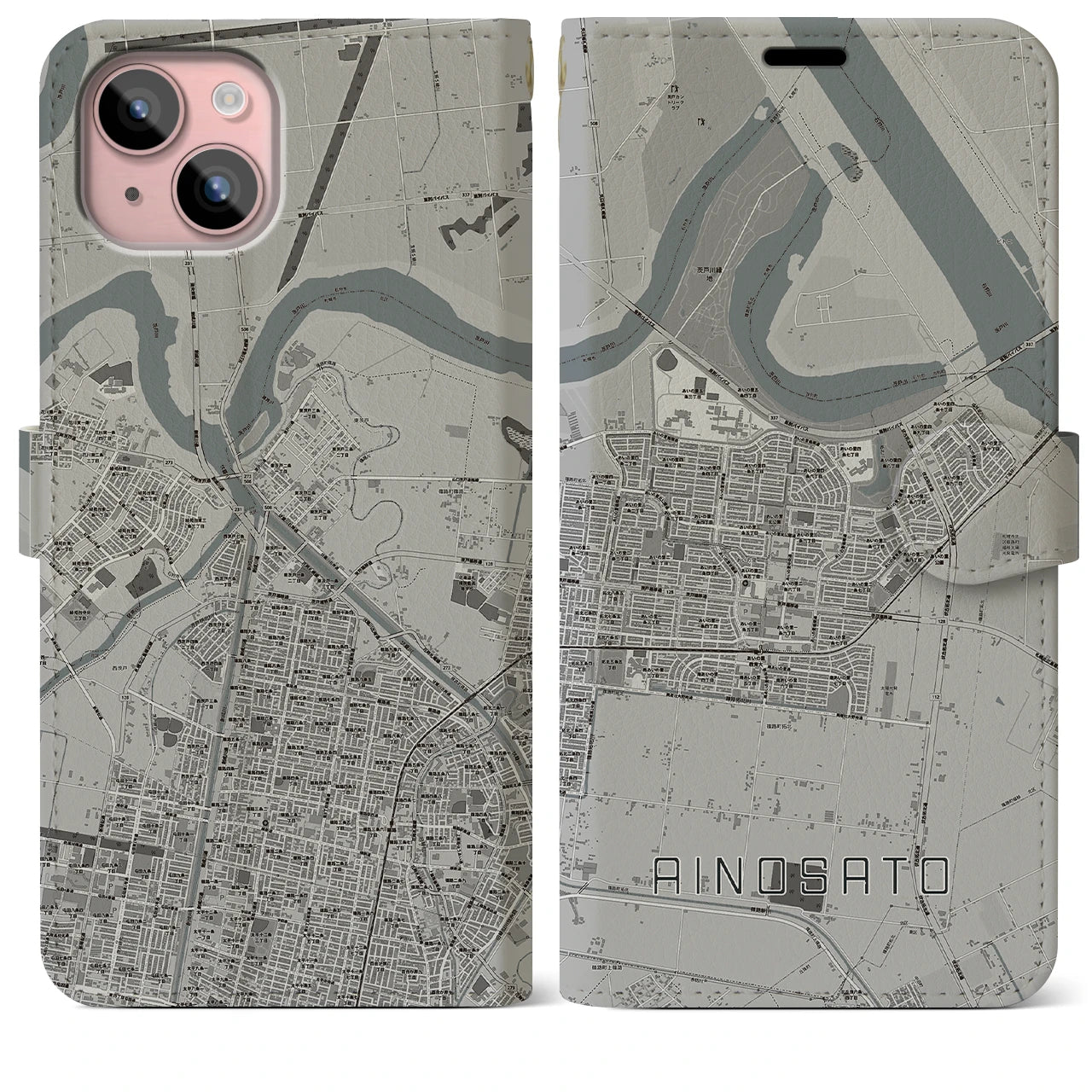 【あいの里（北海道）】地図柄iPhoneケース（手帳タイプ）