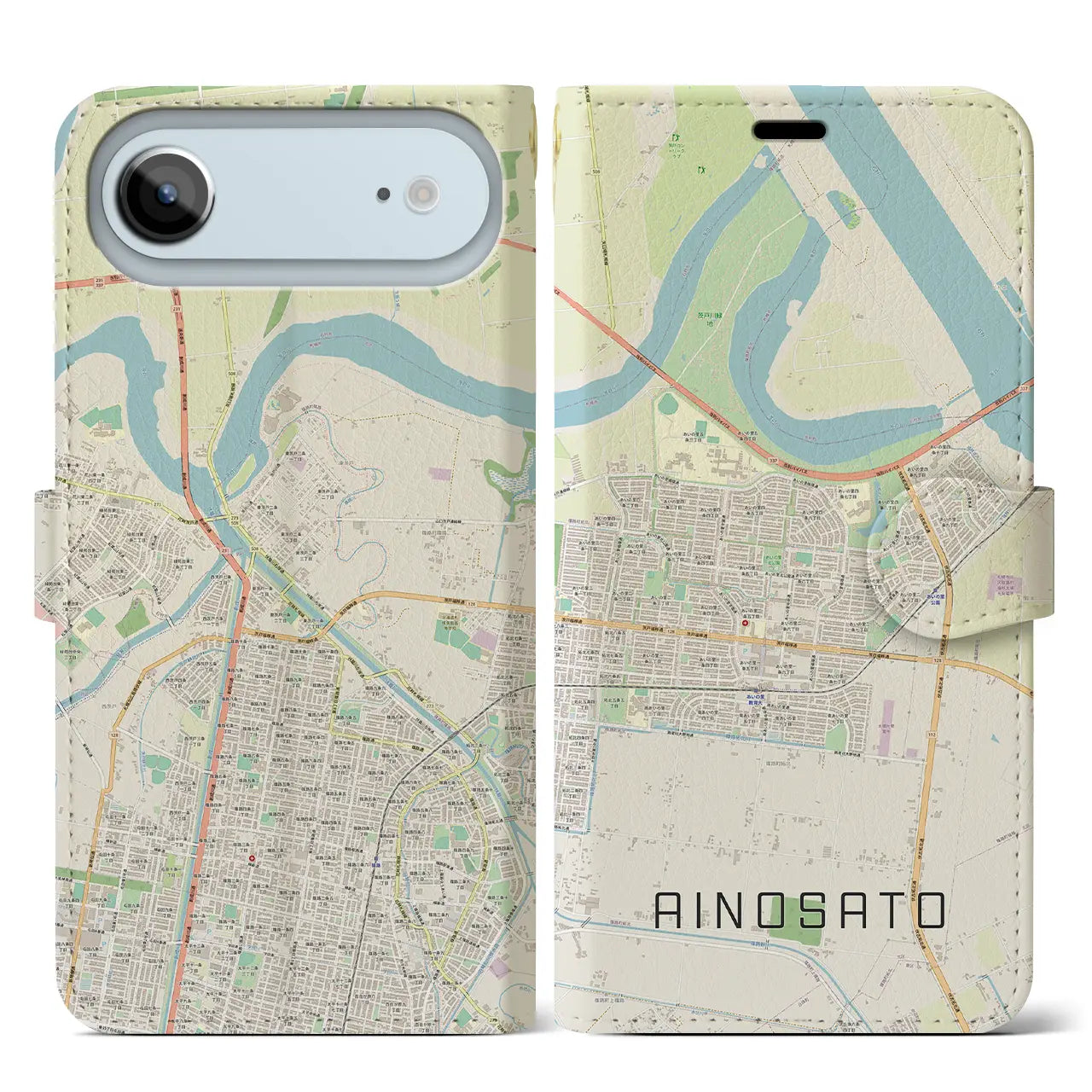 【あいの里（北海道）】地図柄iPhoneケース（手帳タイプ）ナチュラル・iPhone 17 Pro Max 用