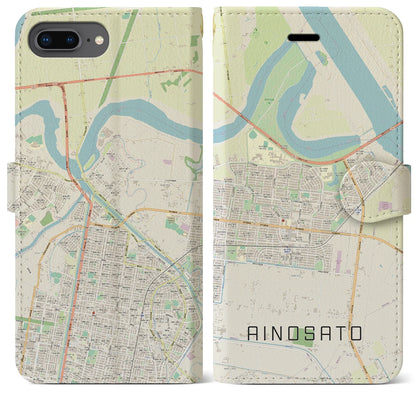 【あいの里（北海道）】地図柄iPhoneケース（手帳タイプ）ナチュラル・iPhone 8Plus /7Plus / 6sPlus / 6Plus 用