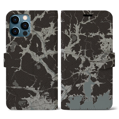 【相生（兵庫県）】地図柄iPhoneケース（手帳タイプ）モノトーン・iPhone 12 / 12 Pro 用