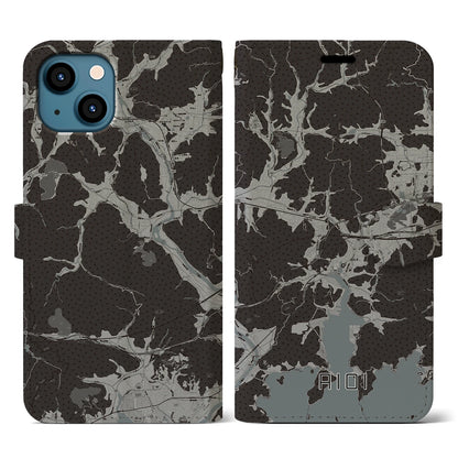 【相生（兵庫県）】地図柄iPhoneケース（手帳タイプ）モノトーン・iPhone 13 用