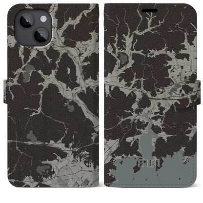 【相生（兵庫県）】地図柄iPhoneケース（手帳タイプ）モノトーン・iPhone 14 Plus 用