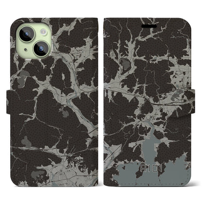 【相生（兵庫県）】地図柄iPhoneケース（手帳タイプ）モノトーン・iPhone 15 用