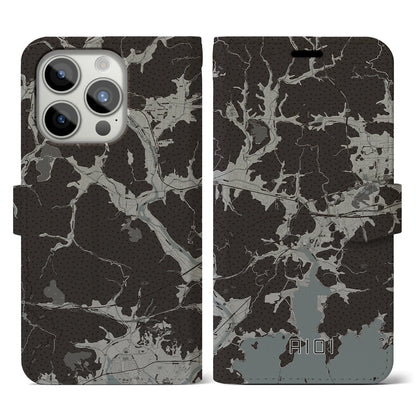 【相生（兵庫県）】地図柄iPhoneケース（手帳タイプ）モノトーン・iPhone 15 Pro 用