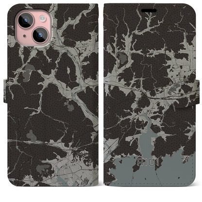 【相生（兵庫県）】地図柄iPhoneケース（手帳タイプ）モノトーン・iPhone 15 Plus 用