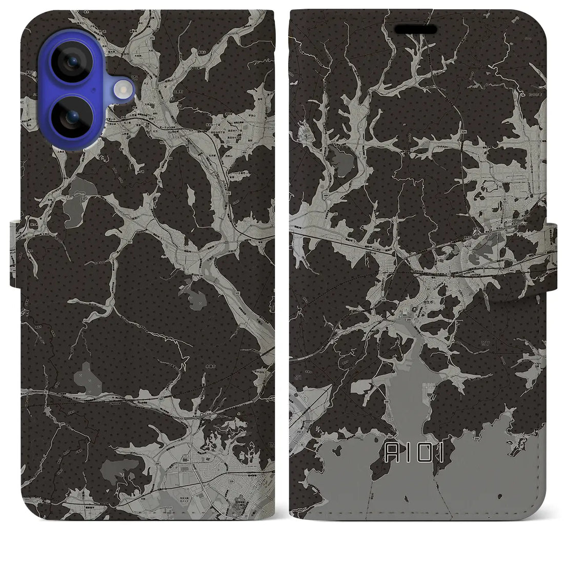 【相生(兵庫県)】地図柄iPhoneケース(手帳タイプ)モノトーン・iPhone 16 Pro Max 用