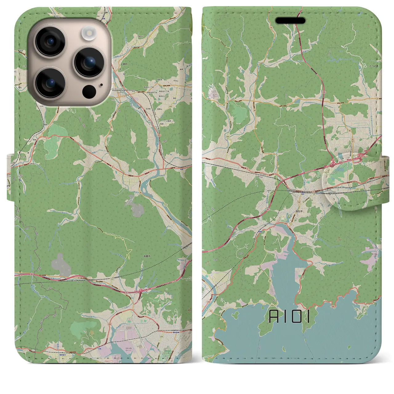 【相生（兵庫県）】地図柄iPhoneケース（手帳タイプ）ナチュラル・iPhone 16 Plus 用