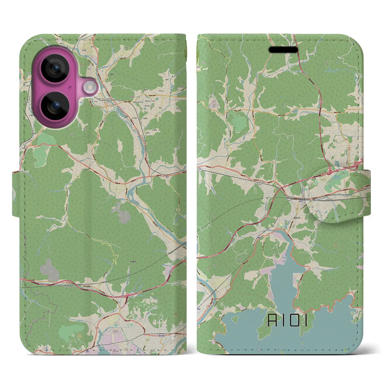 【相生（兵庫県）】地図柄iPhoneケース（手帳タイプ）ナチュラル・iPhone 16 Pro 用