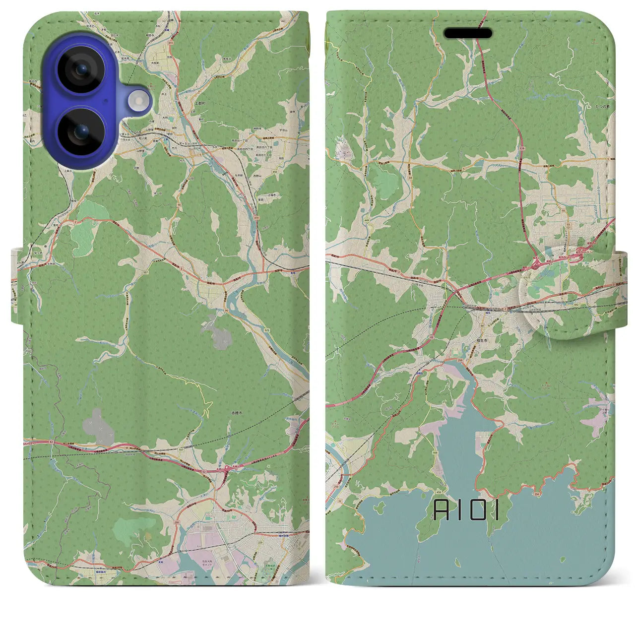 【相生（兵庫県）】地図柄iPhoneケース（手帳タイプ）ナチュラル・iPhone 16 Pro Max 用