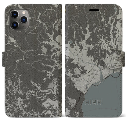 【姶良（鹿児島県）】地図柄iPhoneケース（手帳タイプ）モノトーン・iPhone 11 Pro Max 用