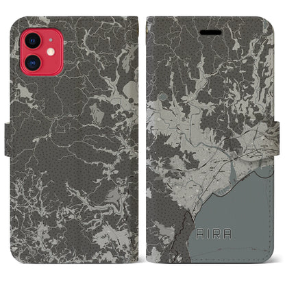 【姶良（鹿児島県）】地図柄iPhoneケース（手帳タイプ）モノトーン・iPhone 11 用