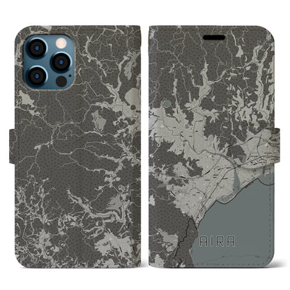 【姶良（鹿児島県）】地図柄iPhoneケース（手帳タイプ）モノトーン・iPhone 12 / 12 Pro 用