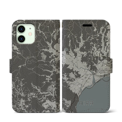 【姶良（鹿児島県）】地図柄iPhoneケース（手帳タイプ）モノトーン・iPhone 12 mini 用