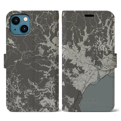 【姶良（鹿児島県）】地図柄iPhoneケース（手帳タイプ）モノトーン・iPhone 13 用