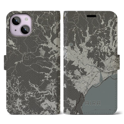 【姶良（鹿児島県）】地図柄iPhoneケース（手帳タイプ）モノトーン・iPhone 14 用