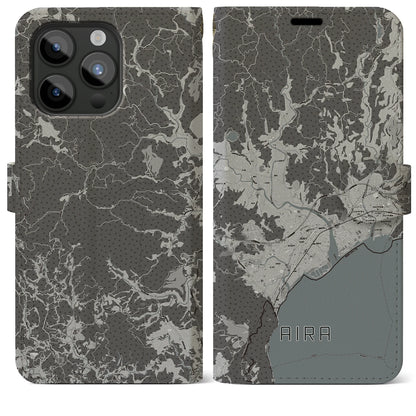 【姶良（鹿児島県）】地図柄iPhoneケース（手帳タイプ）モノトーン・iPhone 15 Pro Max 用