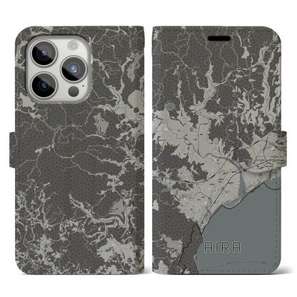 【姶良（鹿児島県）】地図柄iPhoneケース（手帳タイプ）モノトーン・iPhone 15 Pro 用