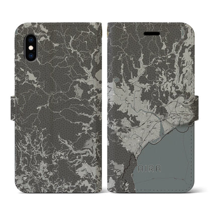 【姶良（鹿児島県）】地図柄iPhoneケース（手帳タイプ）モノトーン・iPhone XS / X 用