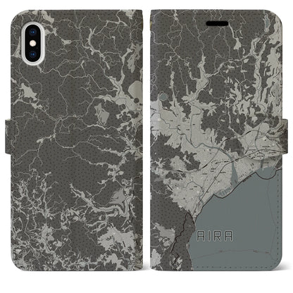 【姶良（鹿児島県）】地図柄iPhoneケース（手帳タイプ）モノトーン・iPhone XS Max 用