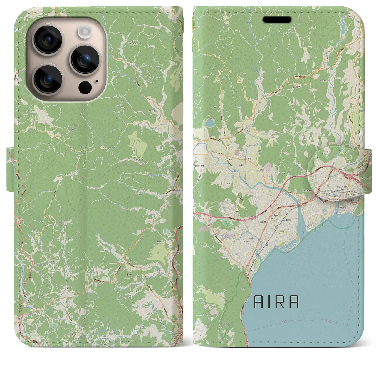 【姶良（鹿児島県）】地図柄iPhoneケース（手帳タイプ）ナチュラル・iPhone 16 Plus 用