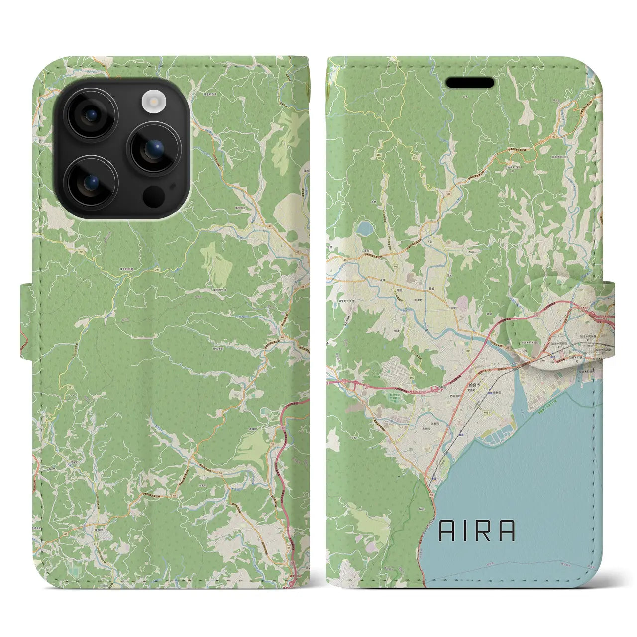 【姶良（鹿児島県）】地図柄iPhoneケース（手帳タイプ）ナチュラル・iPhone 16 用