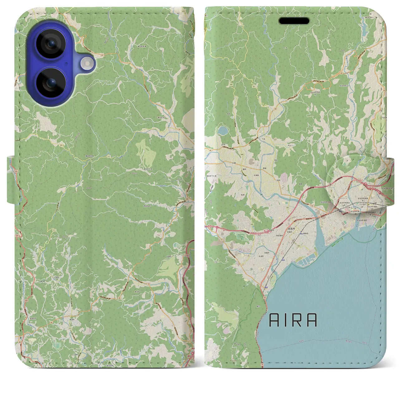 【姶良（鹿児島県）】地図柄iPhoneケース（手帳タイプ）ナチュラル・iPhone 16 Pro Max 用