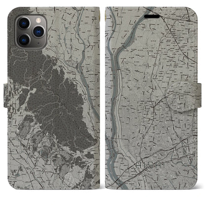 【愛西（愛知県）】地図柄iPhoneケース（手帳タイプ）モノトーン・iPhone 11 Pro Max 用