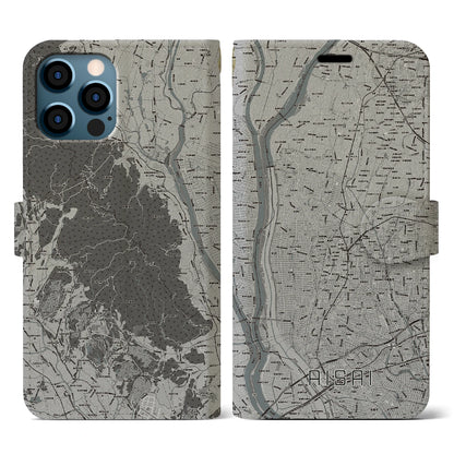 【愛西（愛知県）】地図柄iPhoneケース（手帳タイプ）モノトーン・iPhone 12 / 12 Pro 用