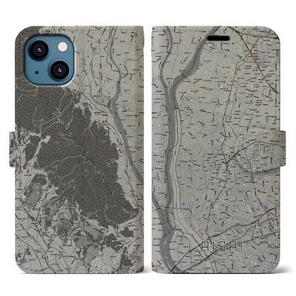 【愛西（愛知県）】地図柄iPhoneケース（手帳タイプ）モノトーン・iPhone 13 用