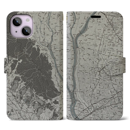 【愛西（愛知県）】地図柄iPhoneケース（手帳タイプ）モノトーン・iPhone 14 用