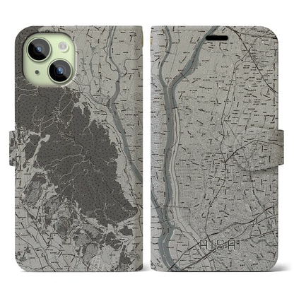 【愛西（愛知県）】地図柄iPhoneケース（手帳タイプ）モノトーン・iPhone 15 用