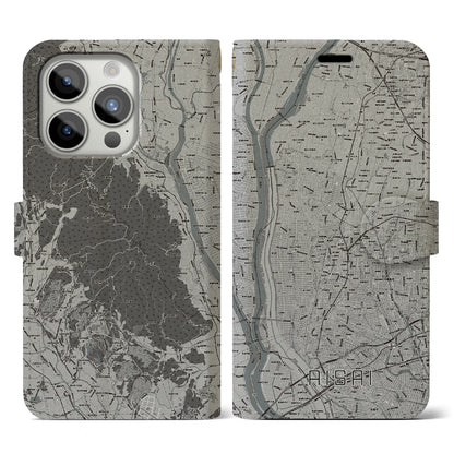 【愛西（愛知県）】地図柄iPhoneケース（手帳タイプ）モノトーン・iPhone 15 Pro 用