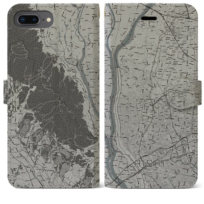 【愛西（愛知県）】地図柄iPhoneケース（手帳タイプ）モノトーン・iPhone 8Plus /7Plus / 6sPlus / 6Plus 用