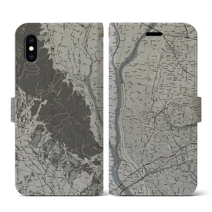 【愛西（愛知県）】地図柄iPhoneケース（手帳タイプ）モノトーン・iPhone XS / X 用