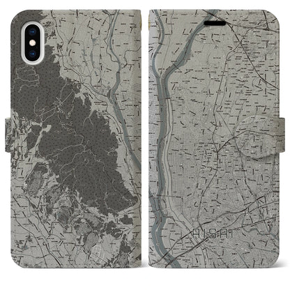 【愛西（愛知県）】地図柄iPhoneケース（手帳タイプ）モノトーン・iPhone XS Max 用