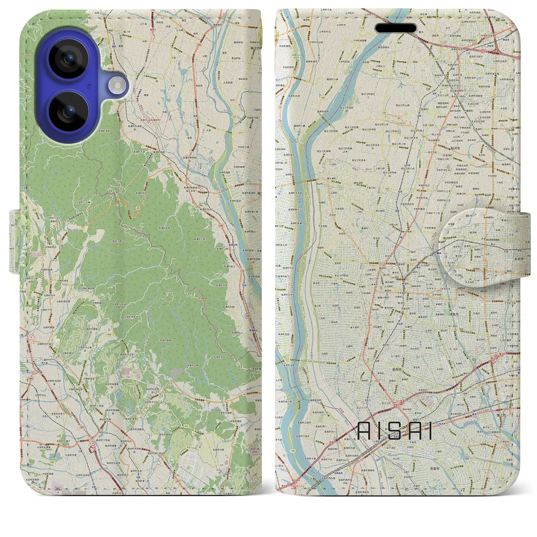 【愛西（愛知県）】地図柄iPhoneケース（手帳タイプ）ナチュラル・iPhone 16 Pro Max 用